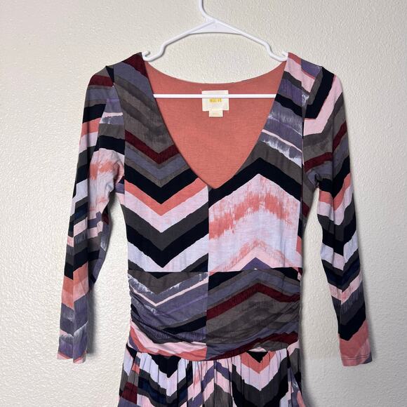 Maeve by Anthropologie Chevron Maxi Dress Multicolor Long Sleeve Small - Picture 4 of 11